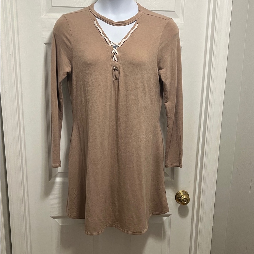 Chic Long Sleeve Tan Dress